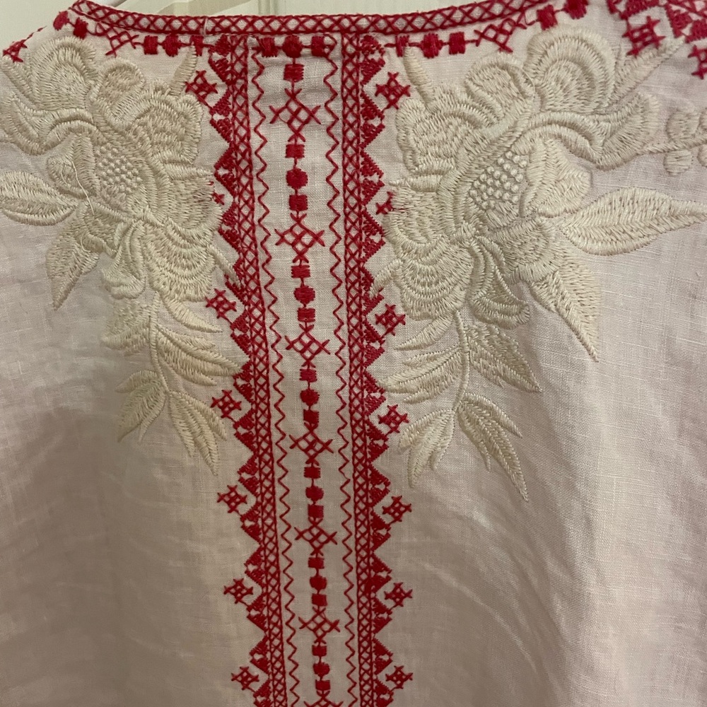 Linen, S, light pink/rose embroidery. EUC